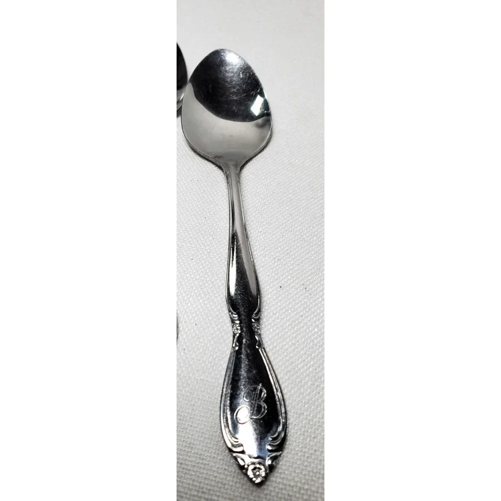Vintage Stainless Steel Teaspoon Monogram B Floral Scroll Pattern Taiwan Replace
